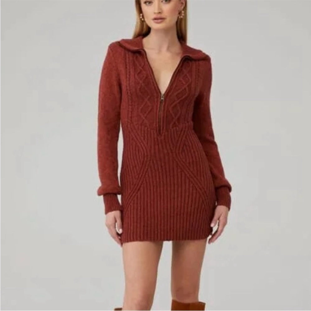 Free People Cable Knit Sweater Mini Dress Red Long Sleeve Size Small